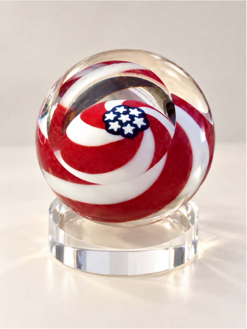 Signed Vintage GES Glass Eye Studio “Old Glory” Paperweight with Stand